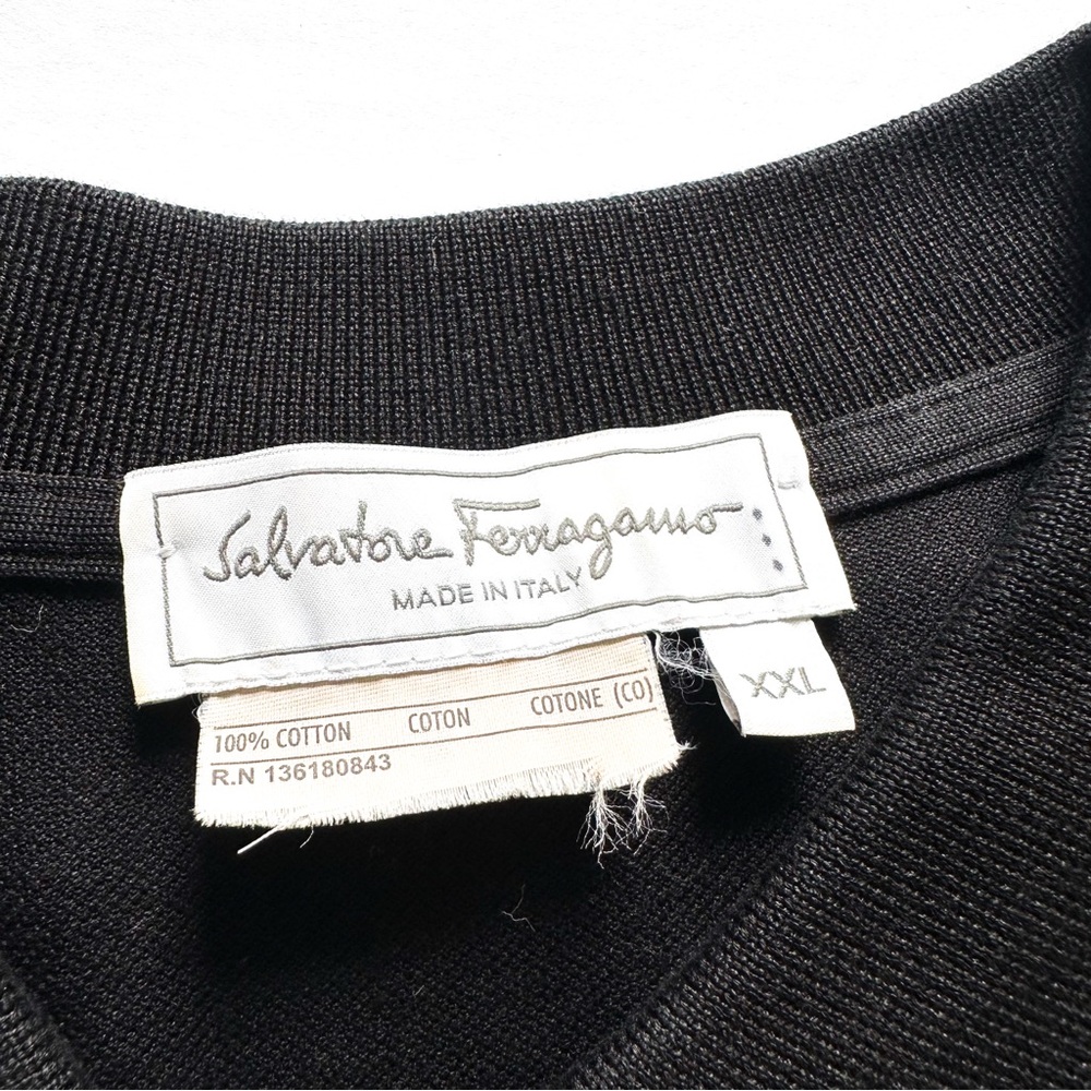 Salvatore Ferragamo Black Cotton Pique Logo Polo Shirt with Logo 3/4 Zipper XXL - Picture 6 of 13